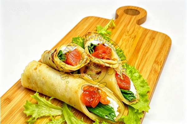 Блинчик с красной рыбой и маслом, блинчик с творожным сыром и форелью